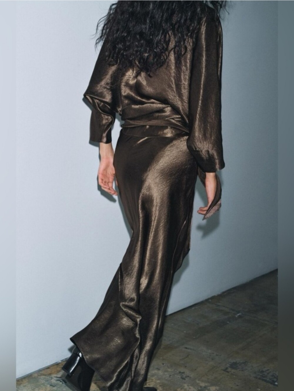 Zara NWT satin effect maxi dress brown Size L - Picture 11 of 15